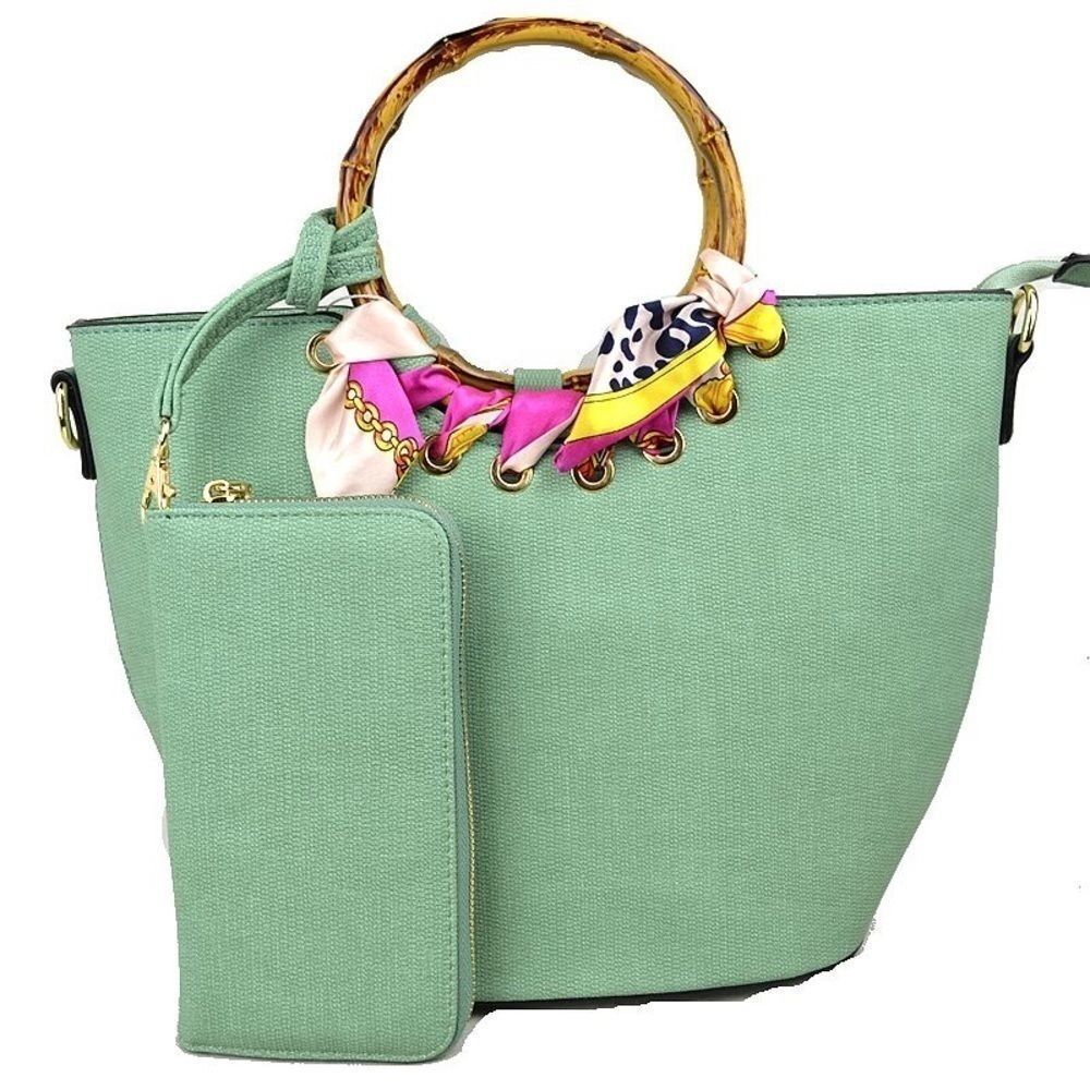 Accent Bamboo Scarf Handle Satchel & Wallet Set